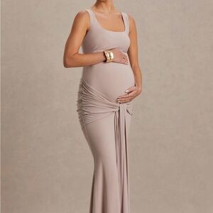 Sleeveless Maternity Maxi Dress in Taupe with Side Ruching